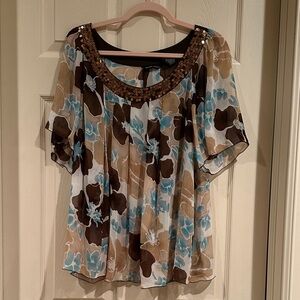 New York & Company Floral Beaded Blouse